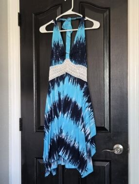 Just From Bali Handmade Crochet Tie-dye Halter Asymmetric Dress